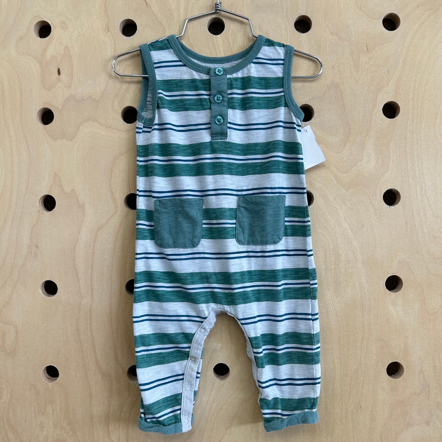 Green + White Striped Romper
