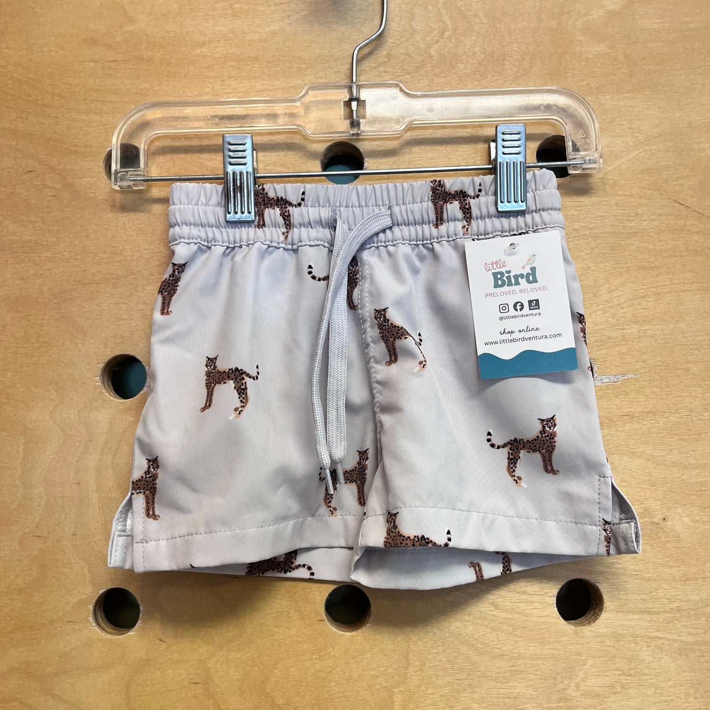 Greige Leopard Drawstring Swim Shorts