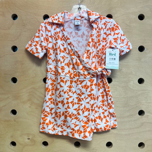 White/Orange Floral Cross Over Dress
