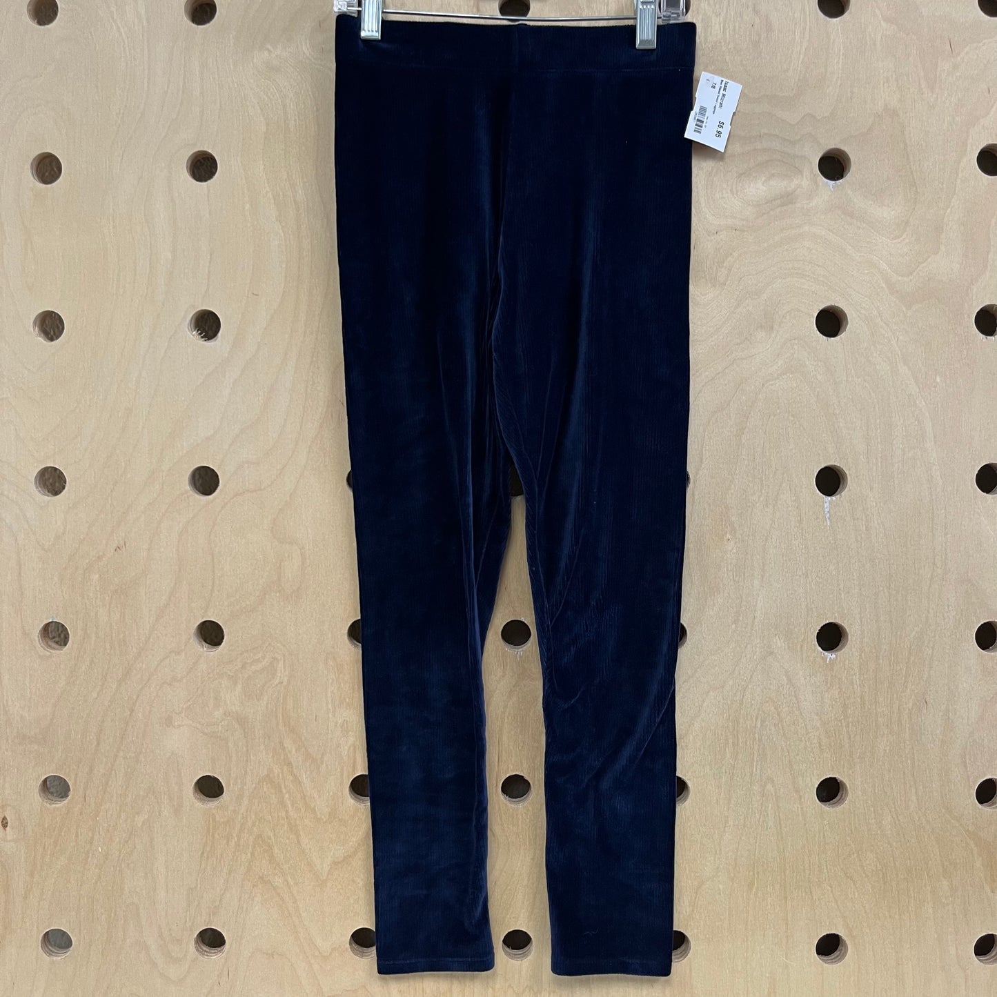 Blue Ribbed Velour Leggings