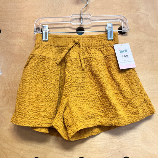 Mustard Textured Cotton Shorts