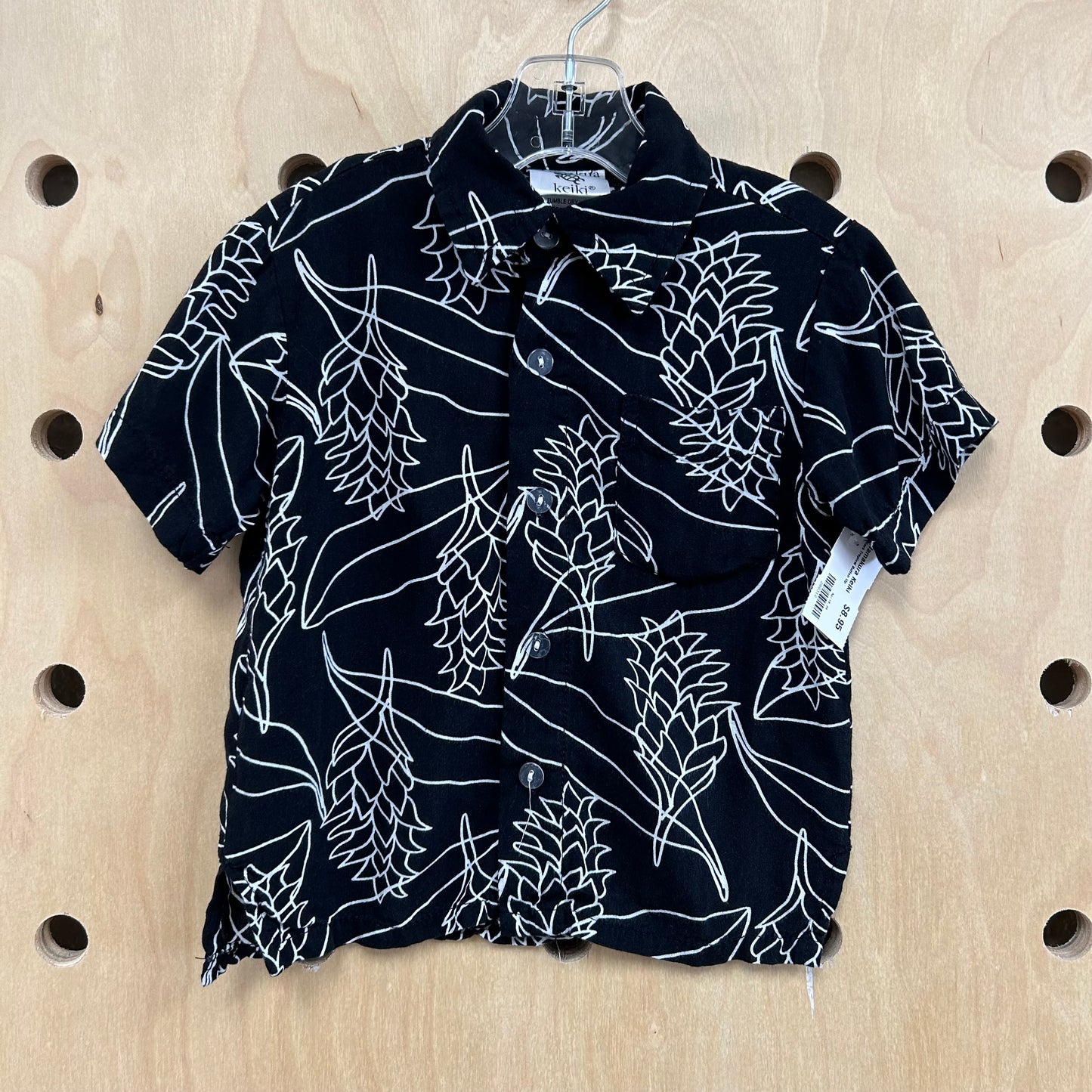 Black Tropical Button Up