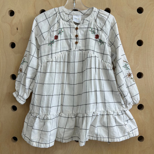 Cream Plaid Embroidered Dress