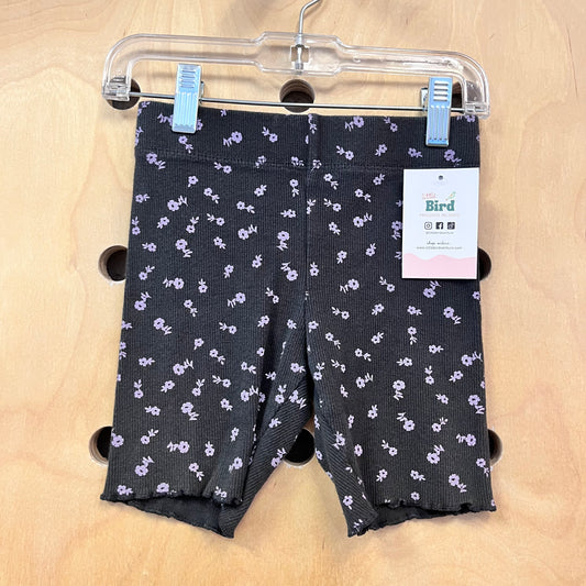 Grey Floral Ribbed Bike Shorts