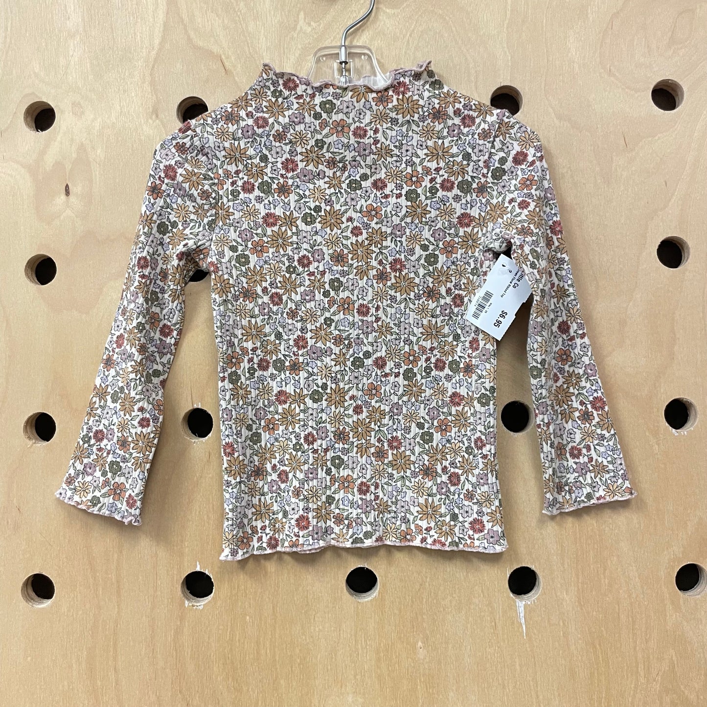 Cream Floral Ribbed Top