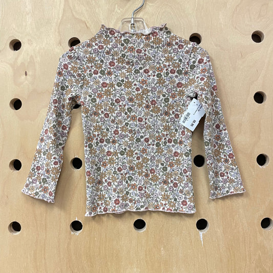 Cream Floral Ribbed Top