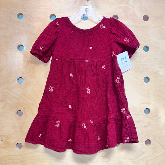 Red Embroidered Floral Gauze Dress