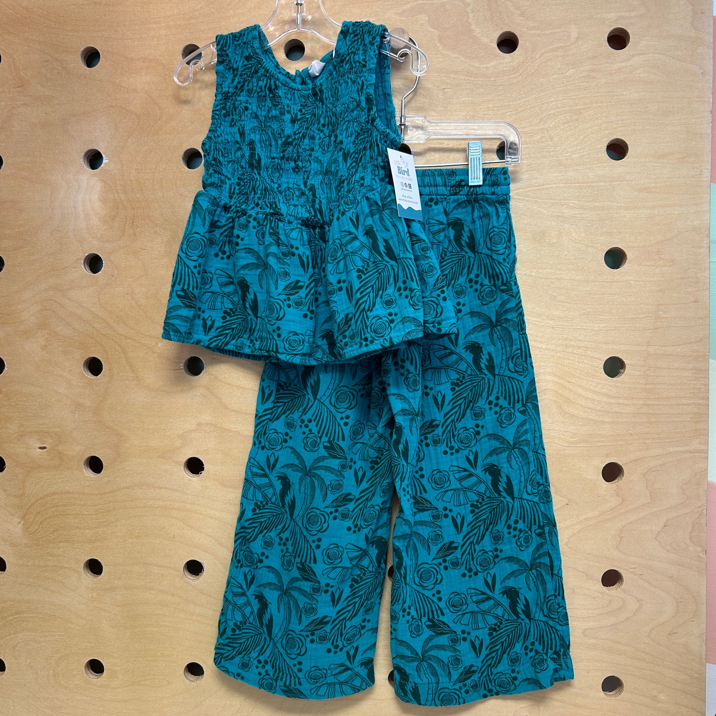 Teal/Black Palm Tree Smock Gauze Outfit