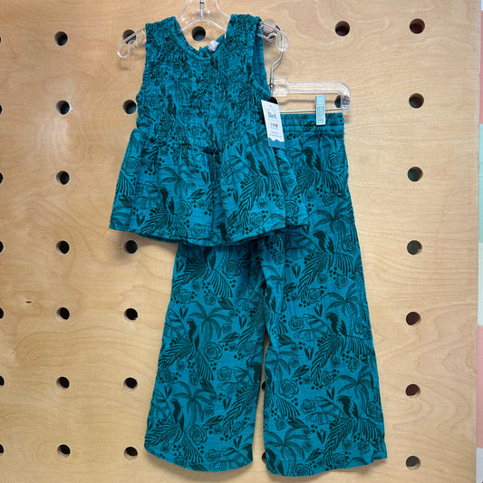 Teal/Black Palm Tree Smock Gauze Outfit