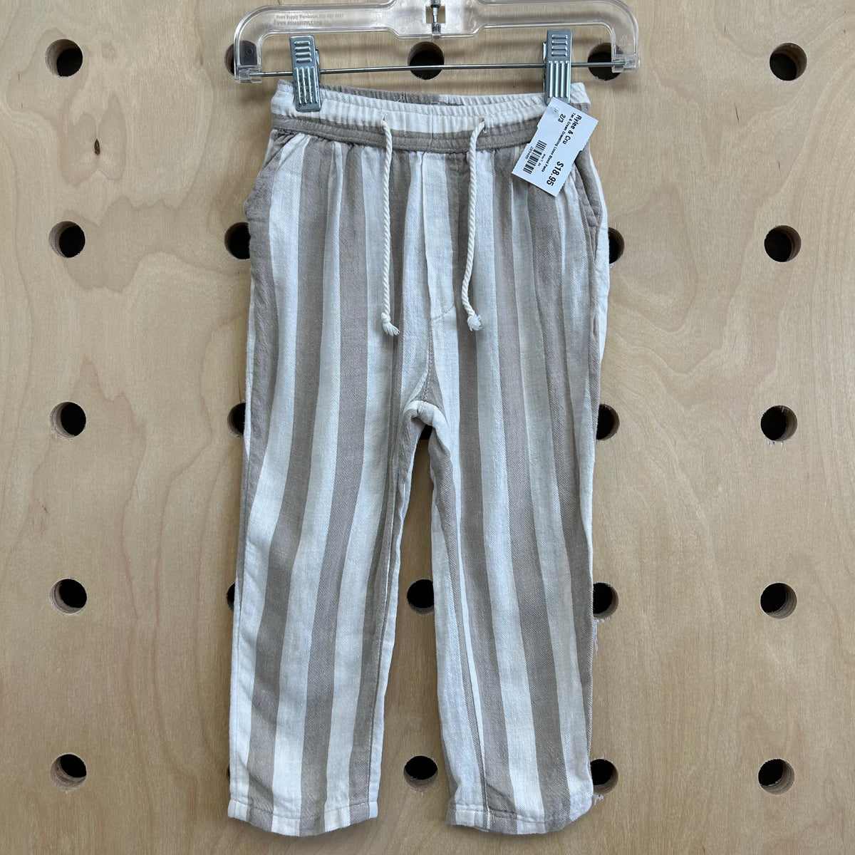Tan & Cream Drawstring Linen Blend Pants
