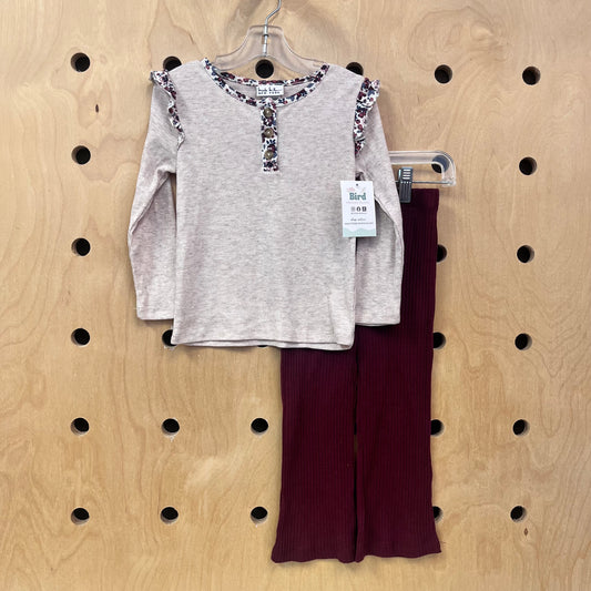 Beige Floral Ribbed/Maroon Outfit