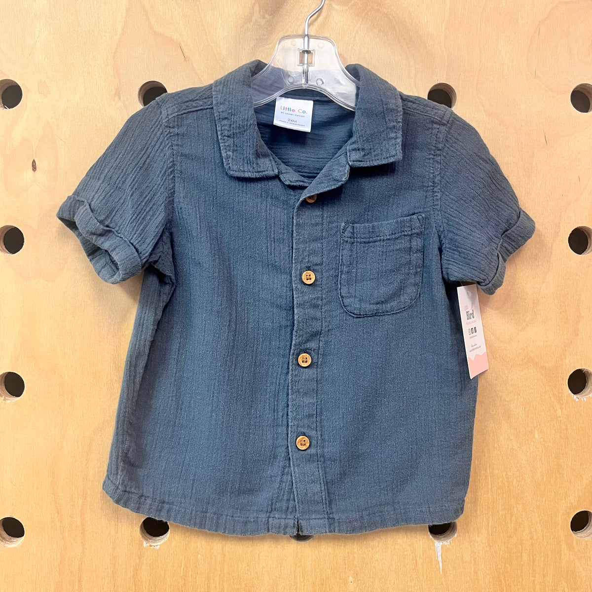 Blue Organic Gauze Button Up Shirt