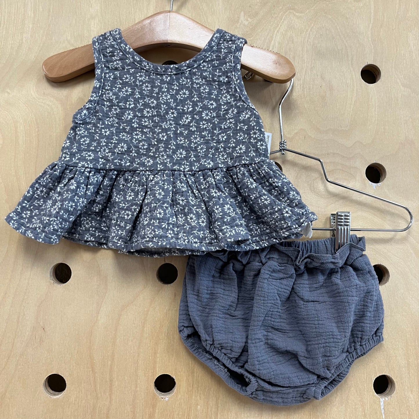 Grey Floral Muslin Tank & Shorties