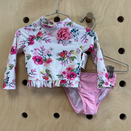 White & Pink Floral 2pc. Swimsuit