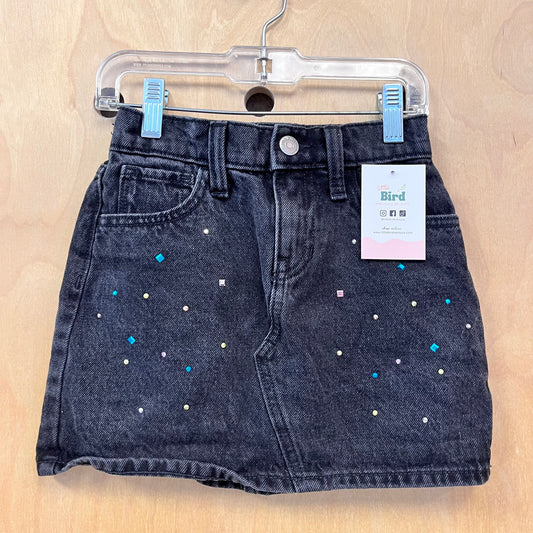 Black Rhinestrones Denim Skirt