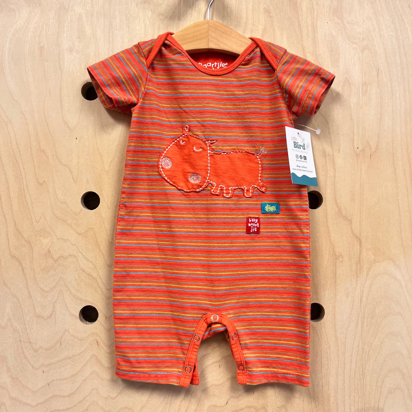 Striped Hippo Applique Romper