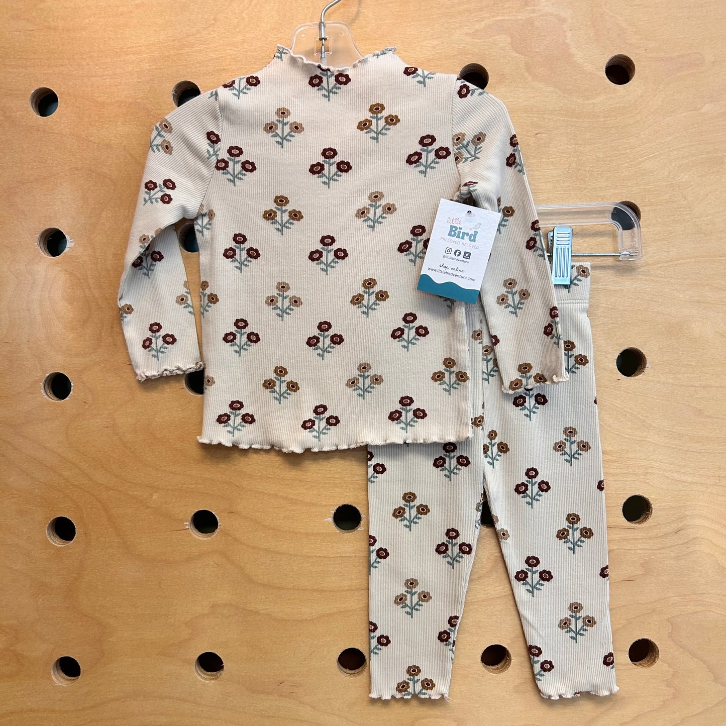 Organic Beige Floral Ribbed Outfit