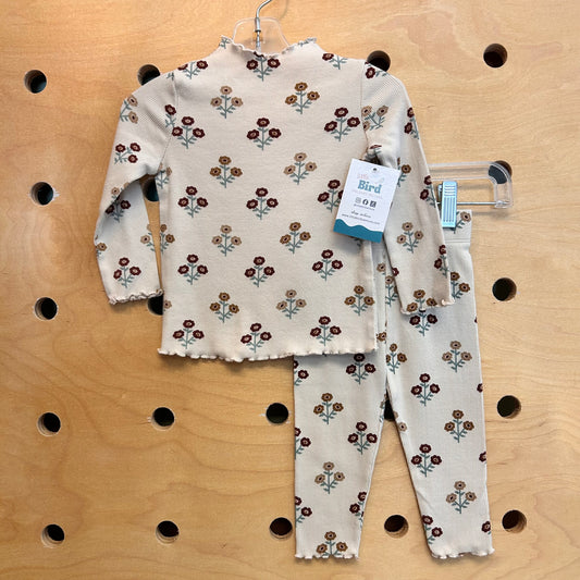 Organic Beige Floral Ribbed Outfit