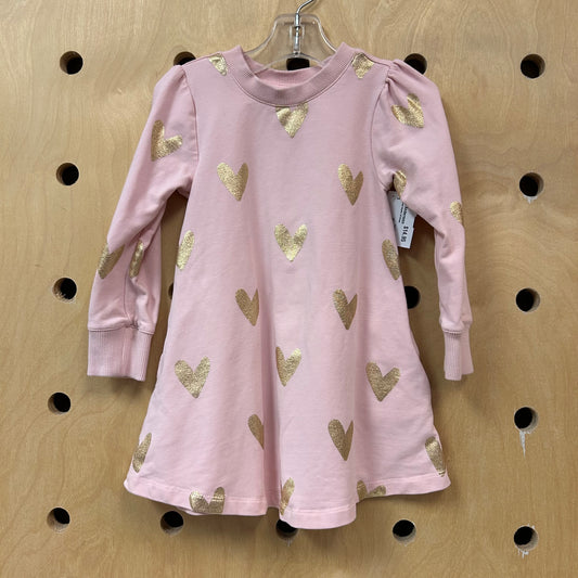 Pink + Gold Hearts LS Dress