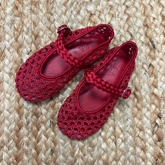 Red Woven Buckle Ballet Flats