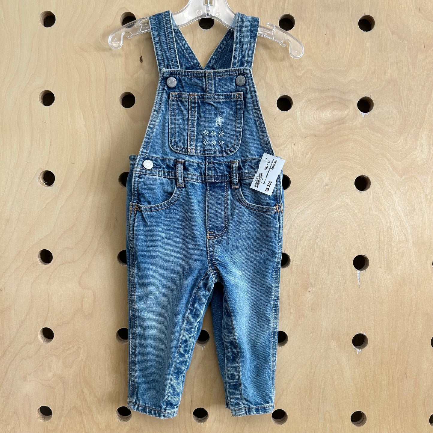 Skinny Denim Distressed Daisy Overalls