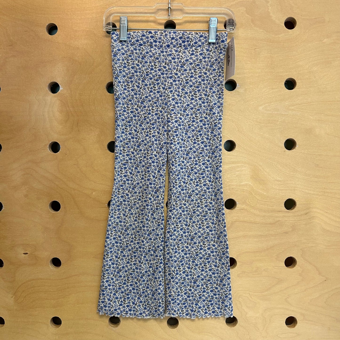 White/Blue Floral Ribbed Leggings