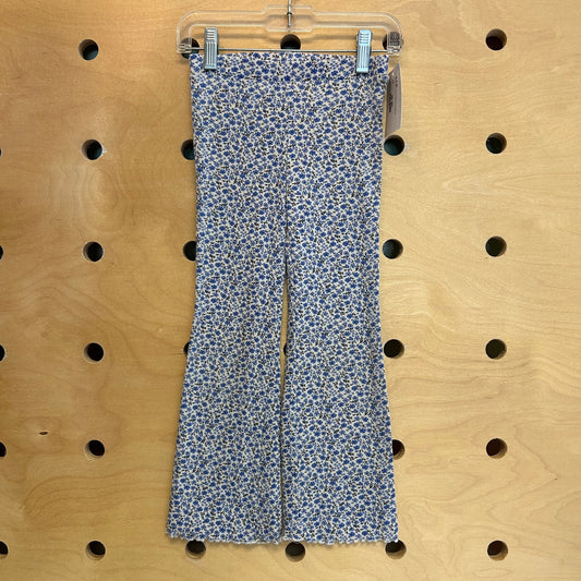 White/Blue Floral Ribbed Leggings