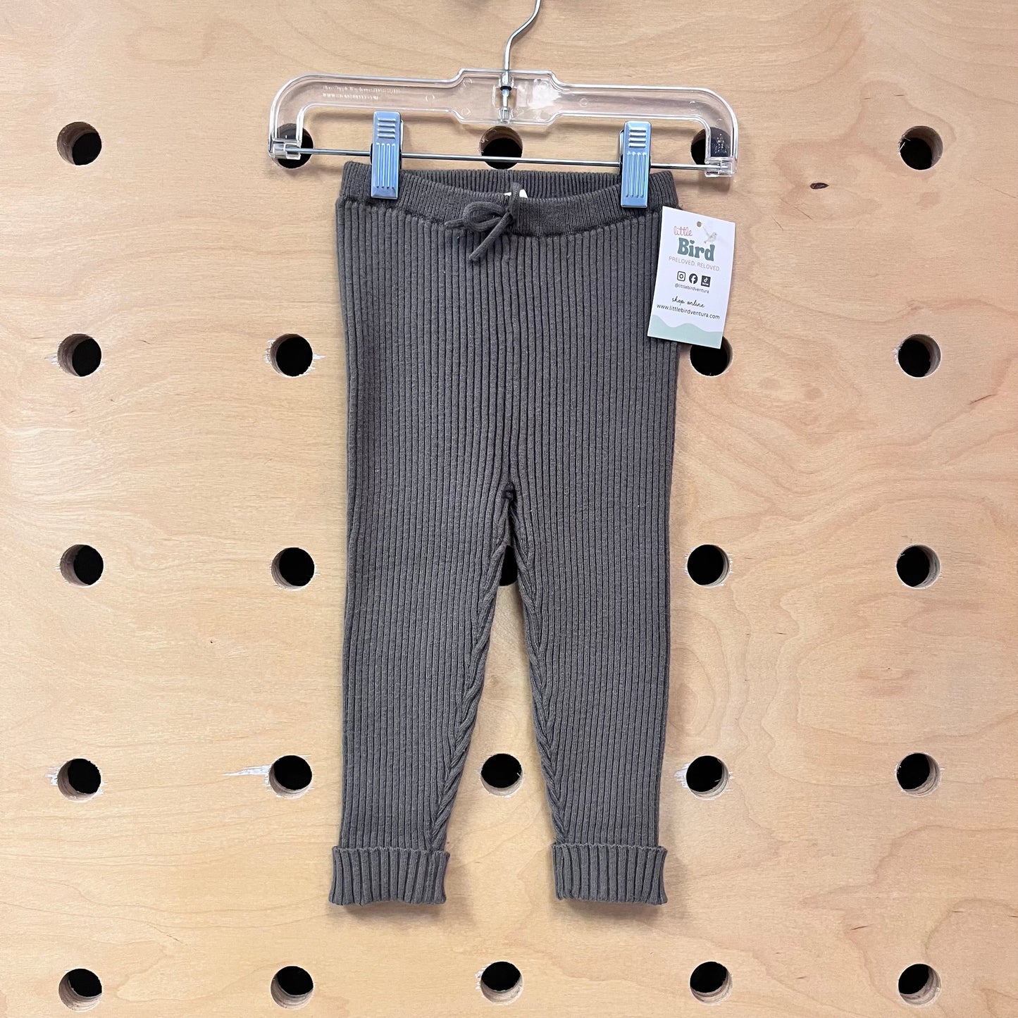 Grey Ribbed Cuffed Bow Leggings