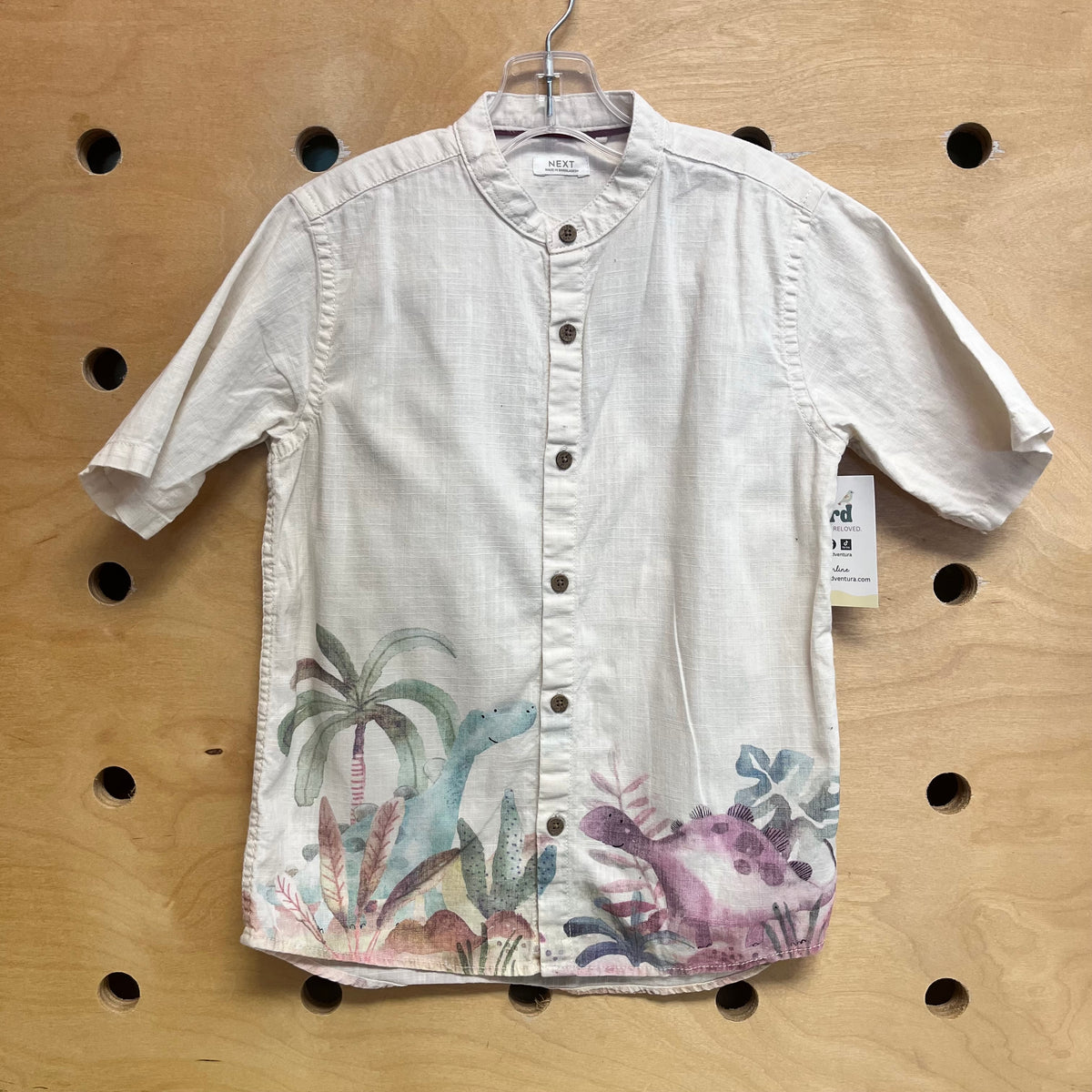 Cream Watercolor Dino Linen Blend Button Up