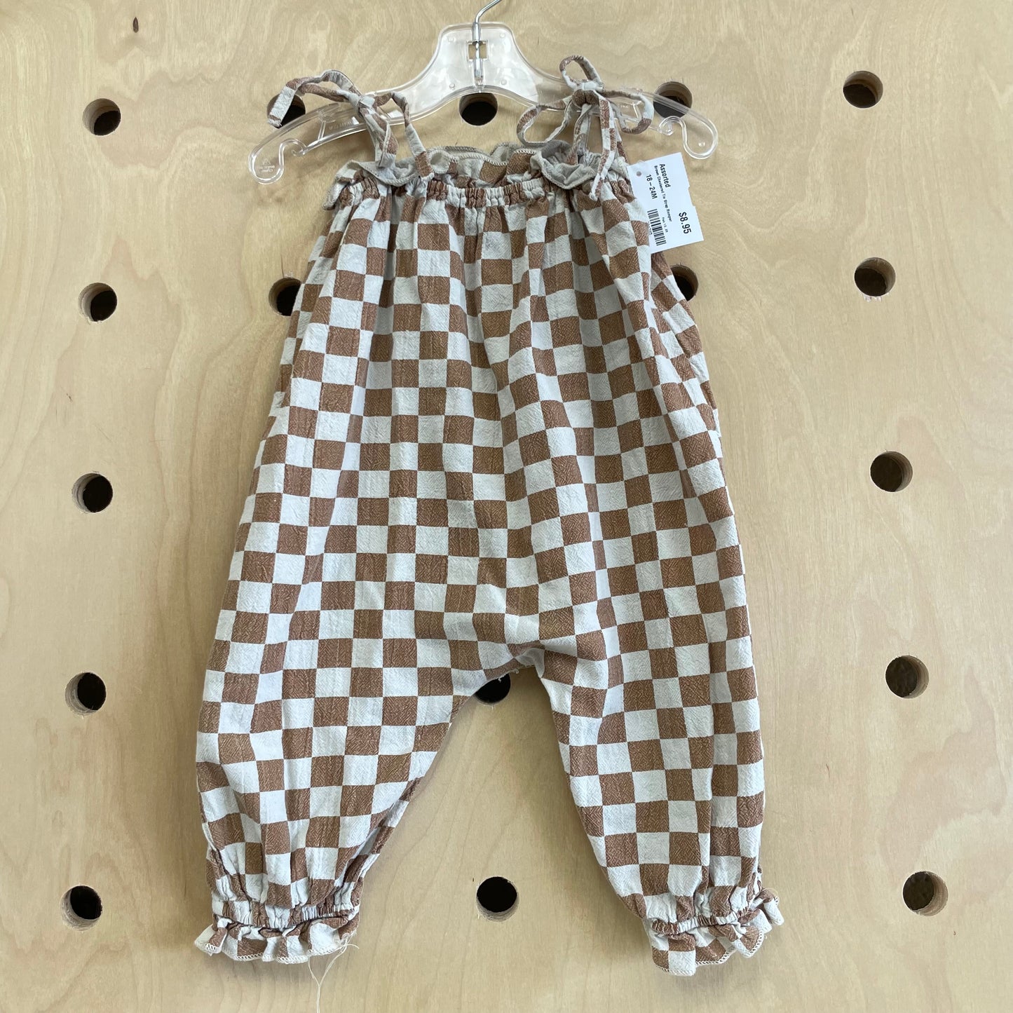 Brown Checkered Tie Strap Romper