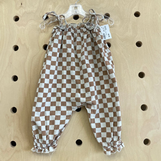 Brown Checkered Tie Strap Romper
