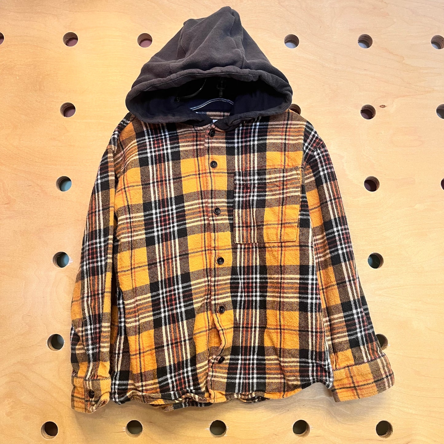Orange/Black Plaid Hooded Button Up
