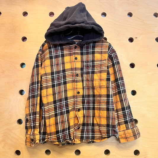 Orange/Black Plaid Hooded Button Up