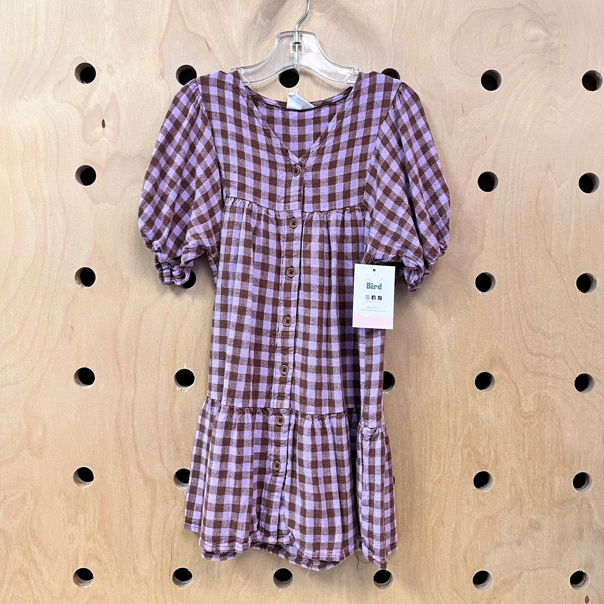 Purple/Brown Checkered Linen Blend Dress