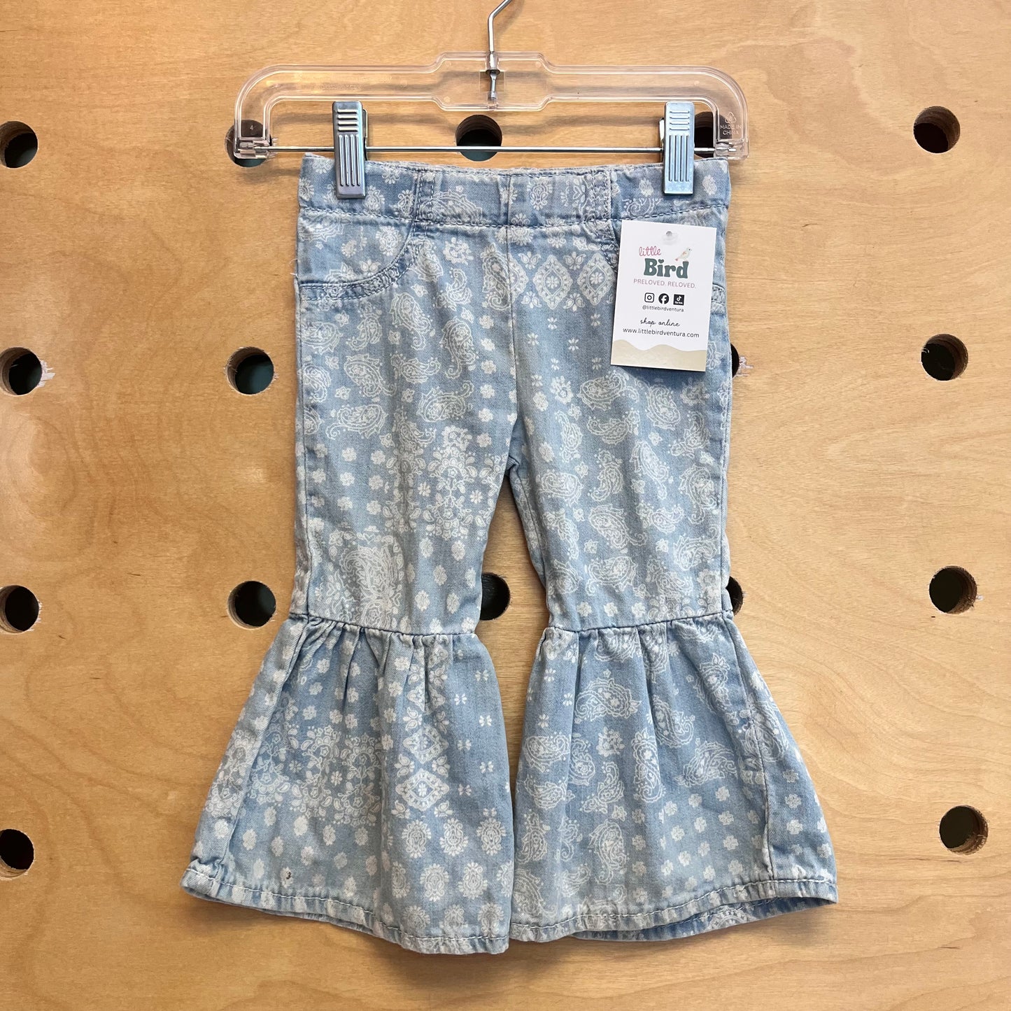 Lightwash Bandana Print Pull On Flare Denim