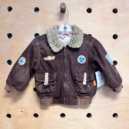 Brown Suade Bomber Patches Jacket