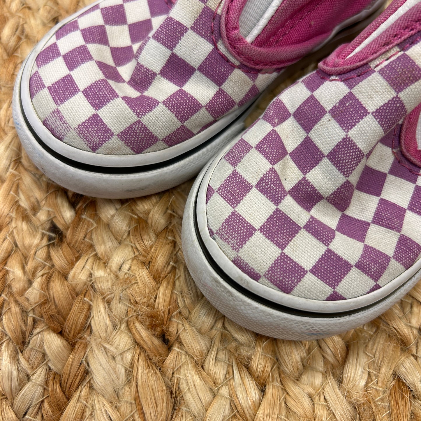Pink & White Checkered Slip Ons