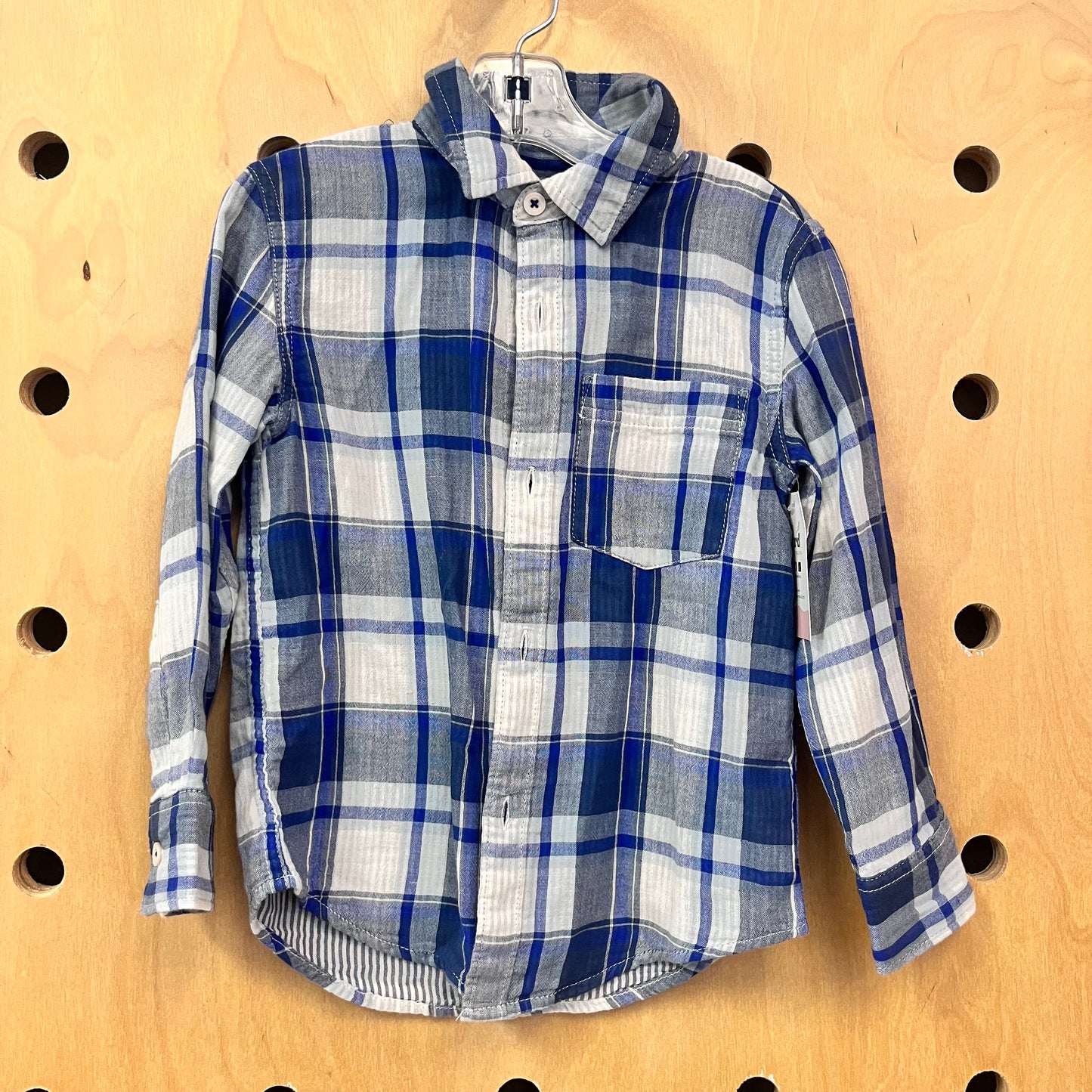 Blue Plaid Button Up LS