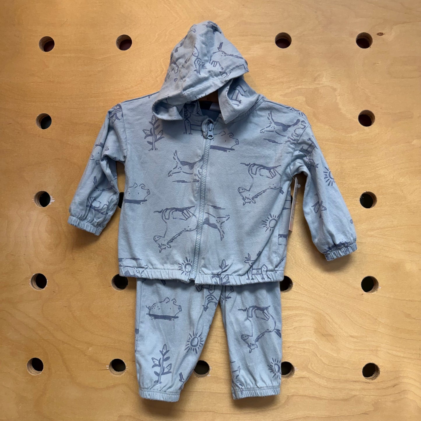 Blue Horses/Chickens Hooded Outfit
