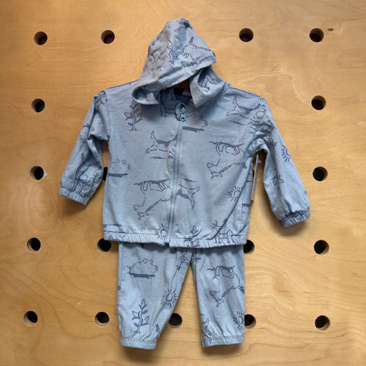 Blue Horses/Chickens Hooded Outfit