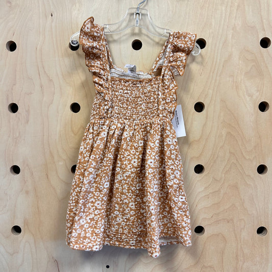 Tan & Cream Floral Gauze Dress
