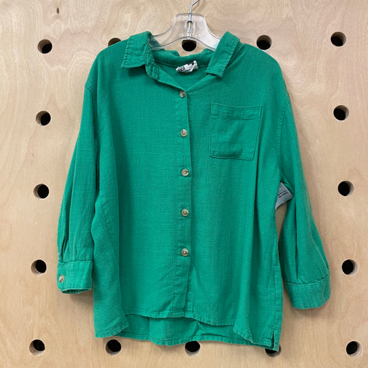 Green Linen Blend Button Up Shirt