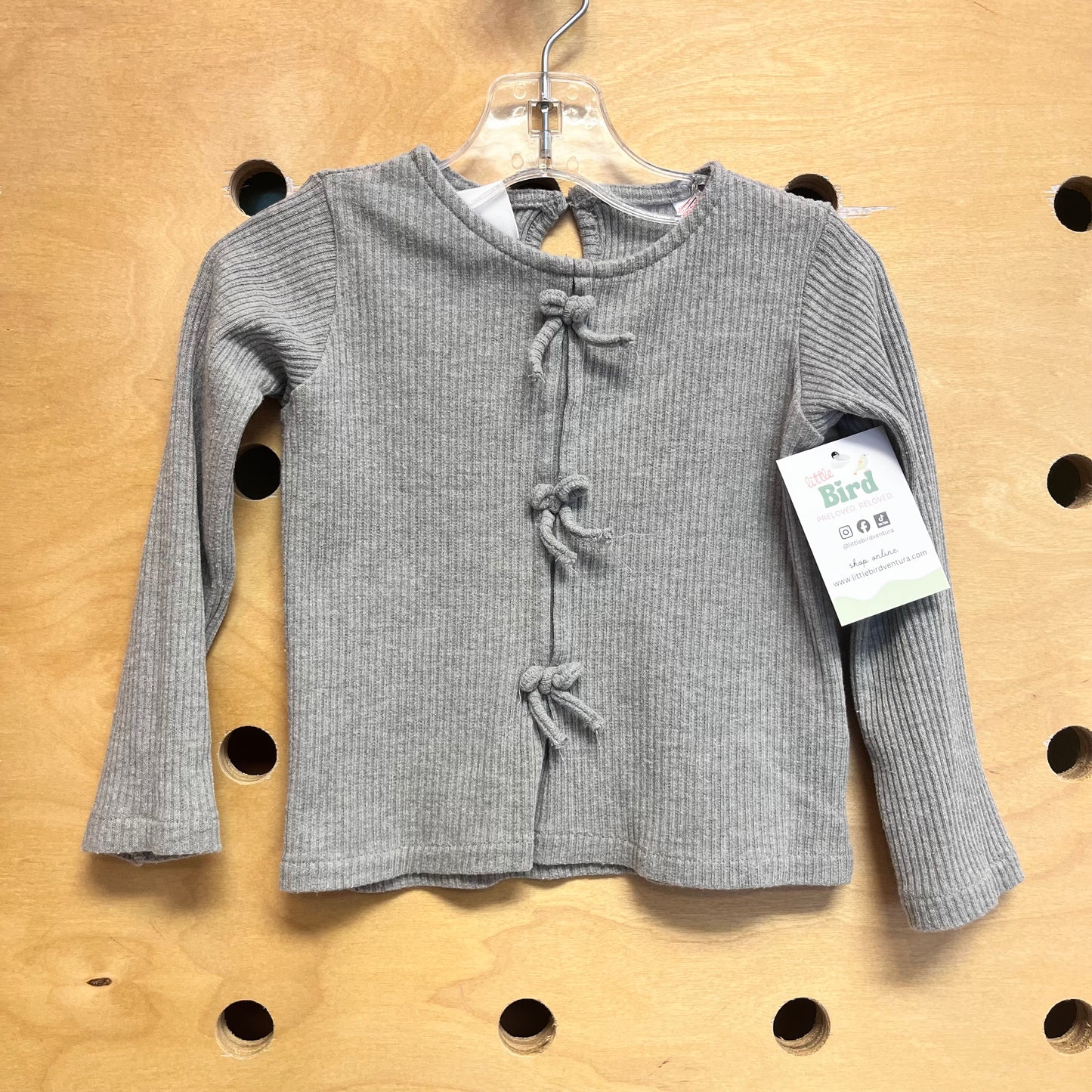 Grey Ribbed Bow Long Shirt