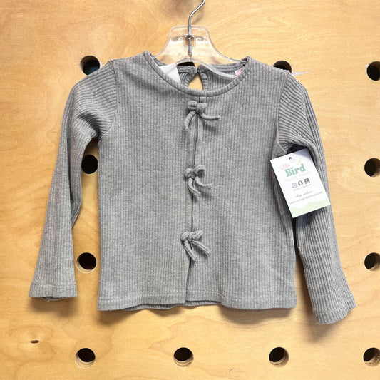 Grey Ribbed Bow Long Shirt