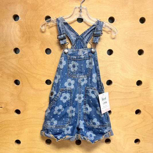 Bleached Floral Denim Shortalls
