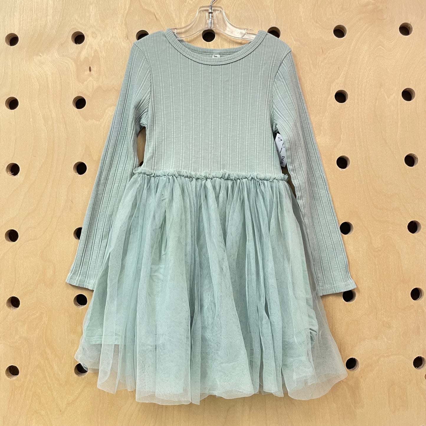 Green Ribbed + Tulle Dress
