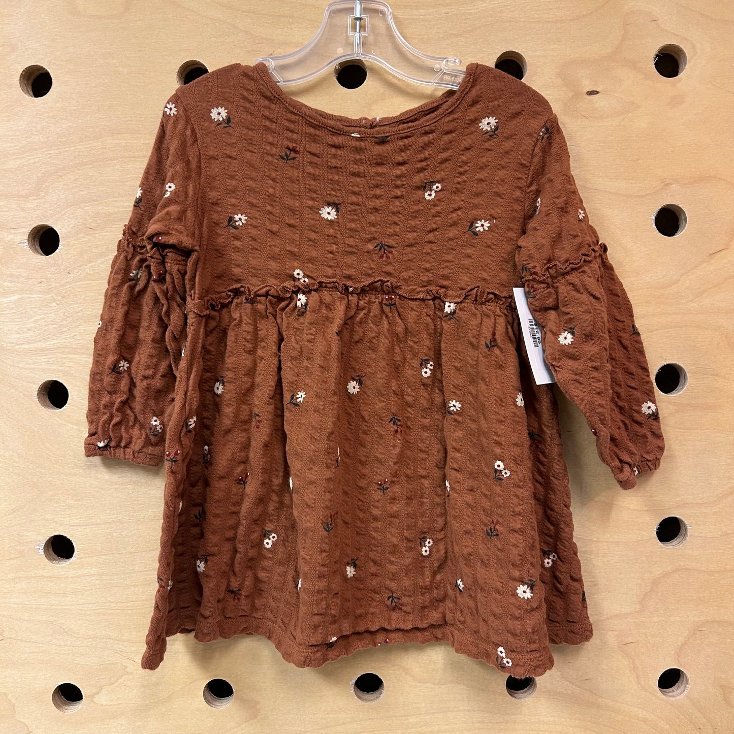 Brown Organic Floral LS Dress