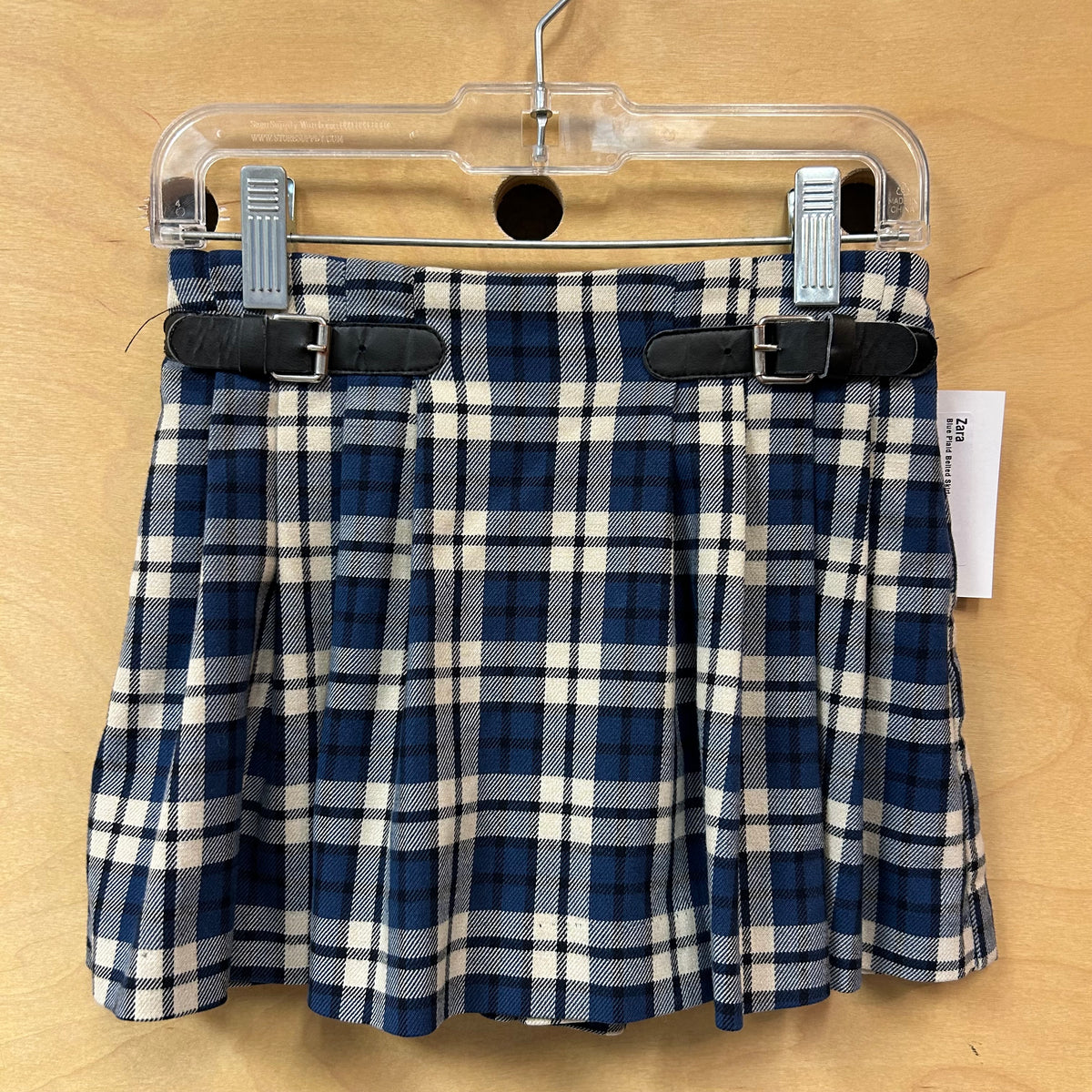 Blue Plaid Belted Skirt