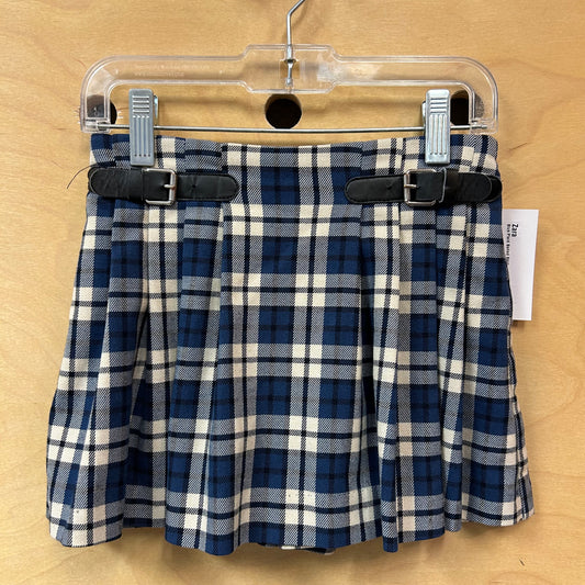 Blue Plaid Belted Skirt