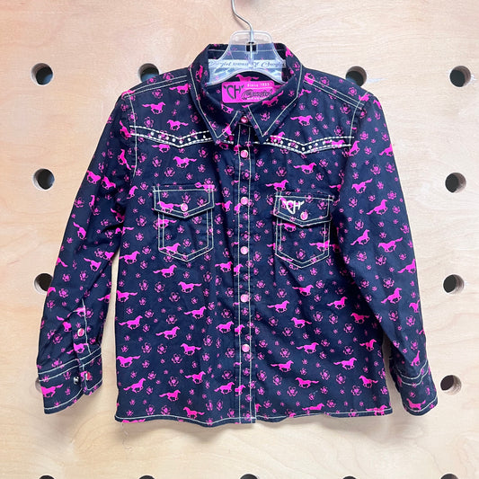 Black & Hot Pink Horses Western Top